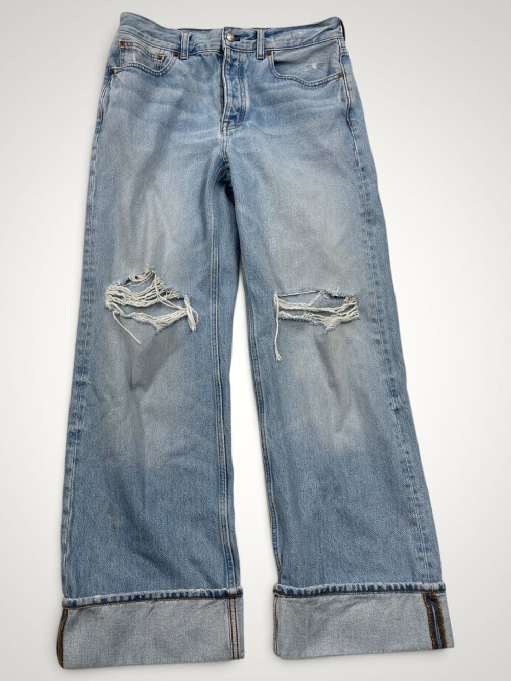 Madewell Wide Distressed Cuffed Low Slung Baggy Loose Jeans Women's 28 Fit 32x31
